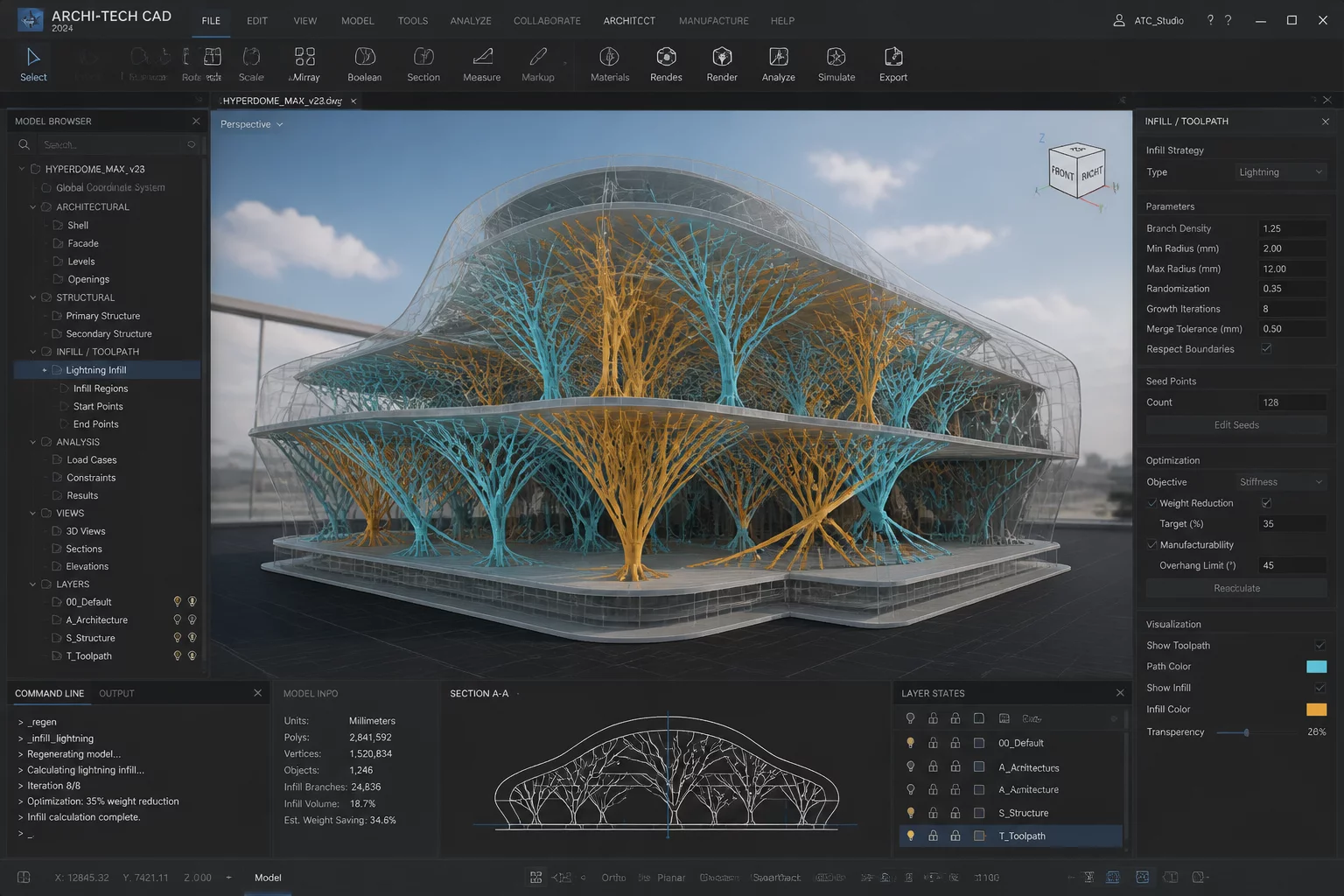 UltiMaker Cura 5.13.0 Temperature Control Regimes and Lightning Infill Project